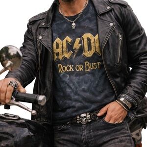 AC/DC Rock or Bust Biker Rocker Vibes Men’s Black Tie Dye T-shirt Medium